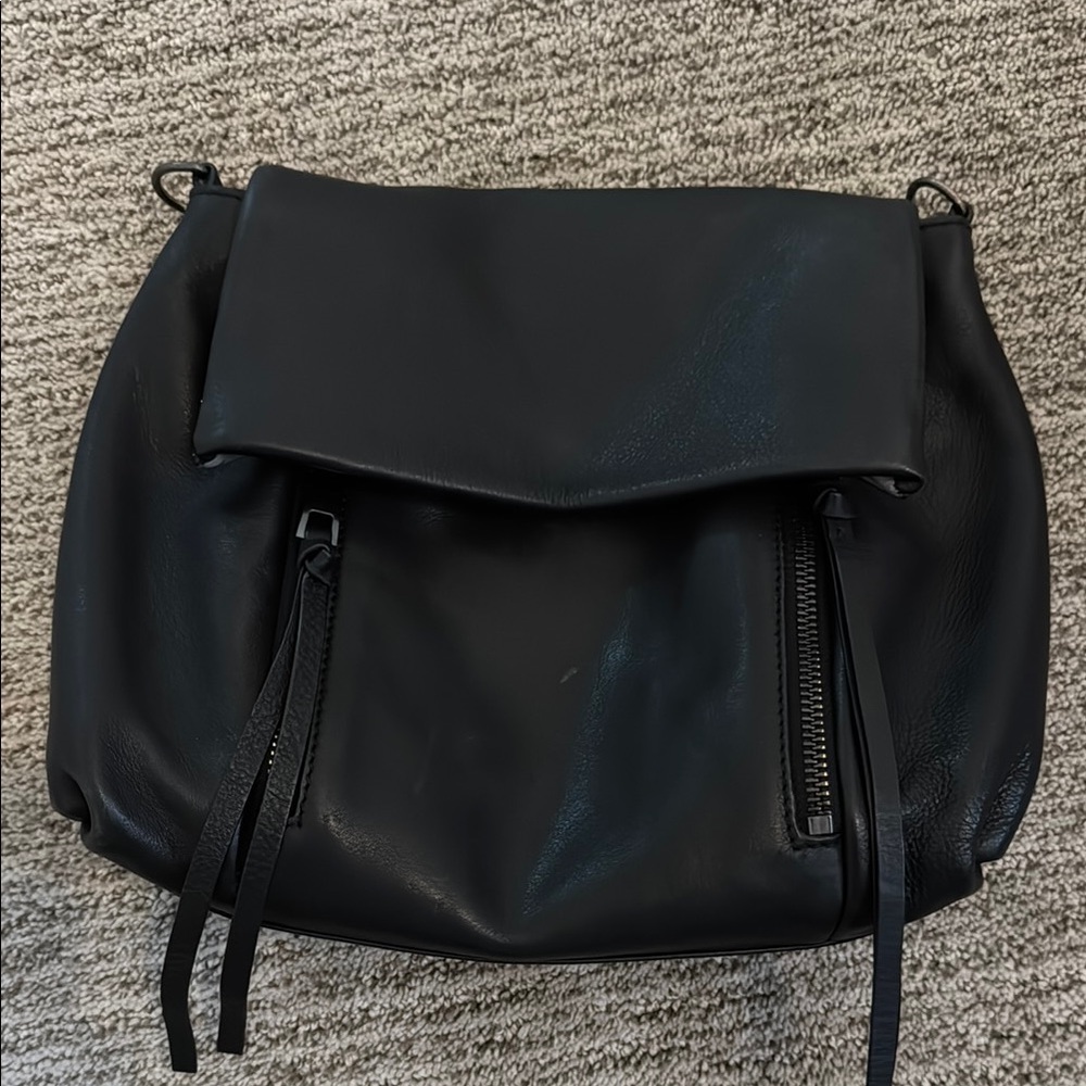 Vince Camuto Black Satchel with Textured Leather and Flap